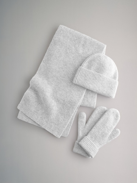 The Set Grey 3 Piece Hat Scarf Mittens Gift Set with Wool (B67119) | €22