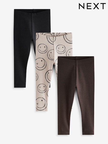 Schwarz/Braun Glücklich - All Over Print Ribbed Leggings 3 Pack (3mths-7yrs) (B67120) | 14 € - 18 €