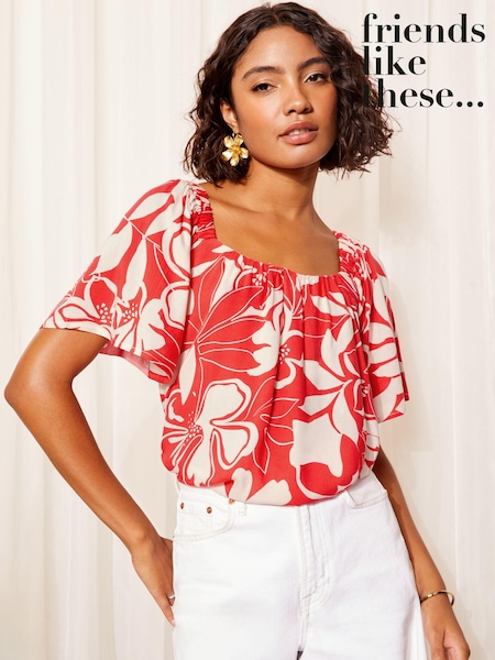 Friends Like These Bardot Neck Flutter Sleeve Blouse (B67124) | €17