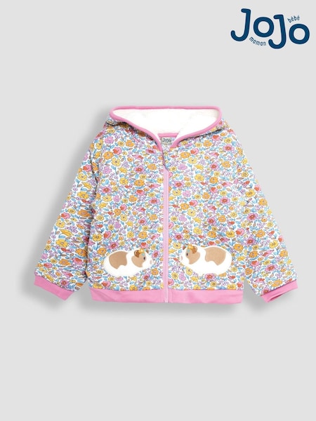 JoJo Maman Bébé Pink Guinea Pig Floral Cotton Appliqué Cosy Hoodie (B67125) | €46