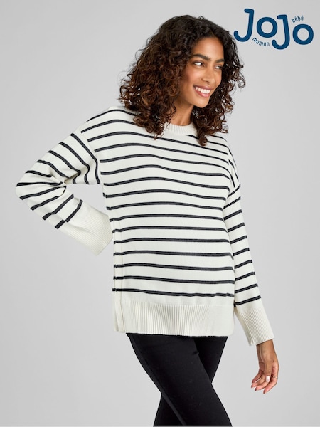 JoJo Maman Bébé Cream Maternity & Nursing Stripe Side Buttoned Jumper (B67134) | kr564
