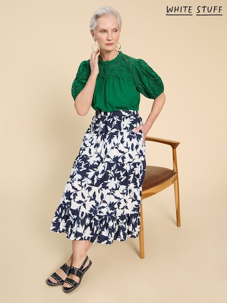 White Stuff Blue Mayra Mixed Print Midi Skirt (B67149) | €38
