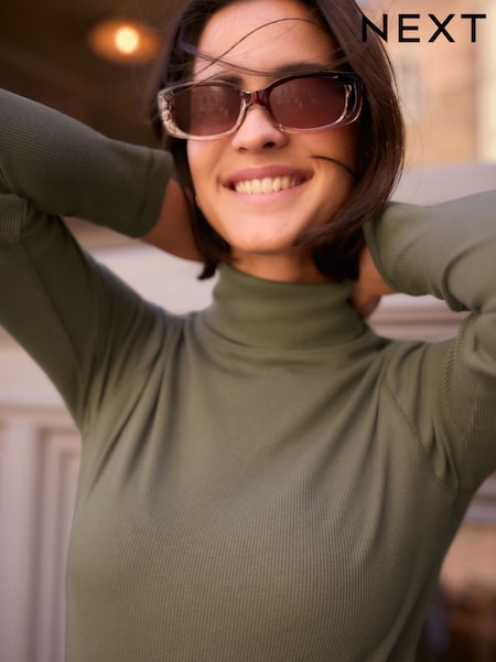 أخضر زيتوني - Long Sleeve Ribbed Roll Neck Bodysuit (B67203) | ‏35 د.إ.‏