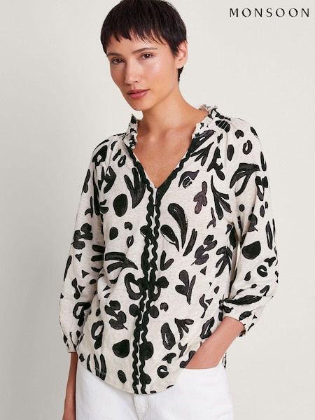 Monsoon Natural Rosa Print Linen Top (B67224) | €14