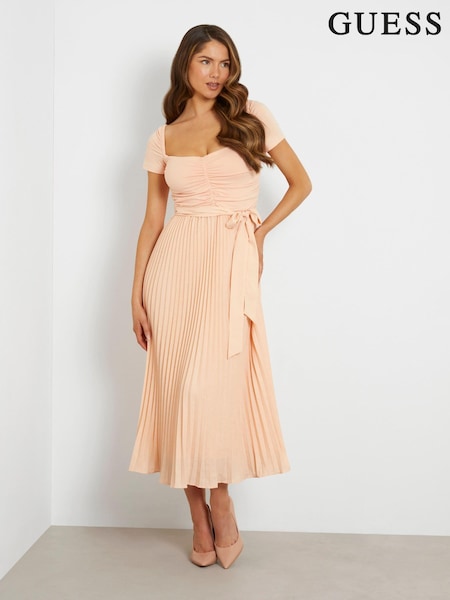 Guess Pleated Occasion Midi Dress With Linen (B67259) | €99