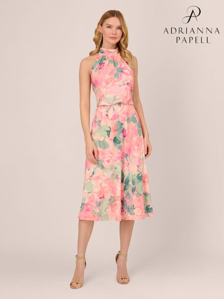 Adrianna Papell Pink Printed Midi Dress (B67339) | €84