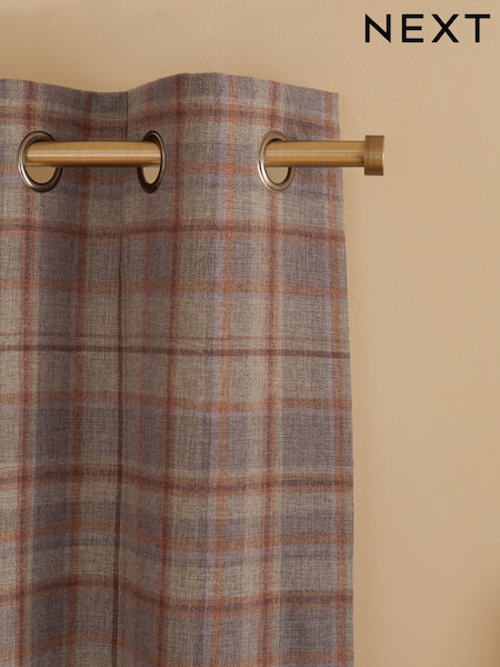 Grey/Purple Brushed Check Super Thermal Eyelet Curtains (B67357) | $130 - $267