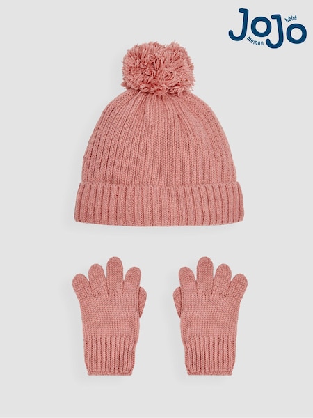 JoJo Maman Bébé Dusky Pink Rib Hat & Gloves Set (B67411) | €36