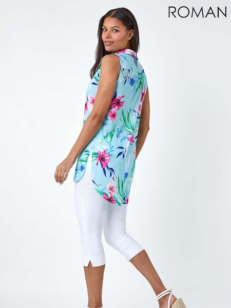 Roman Tropical Floral Sleeveless Button Blouse (B67434) | ‏201‏₪