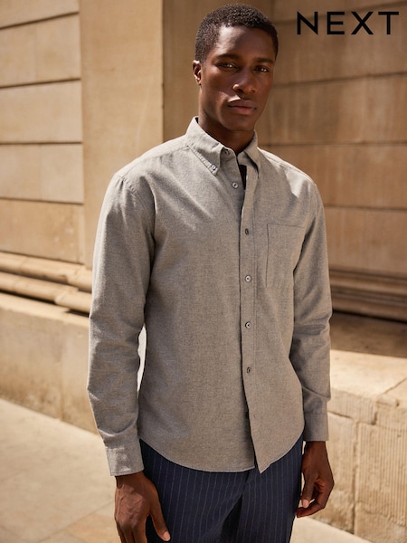 Grey Brushed 100% Cotton Oxford Long Sleeve Shirt (B67445) | €32
