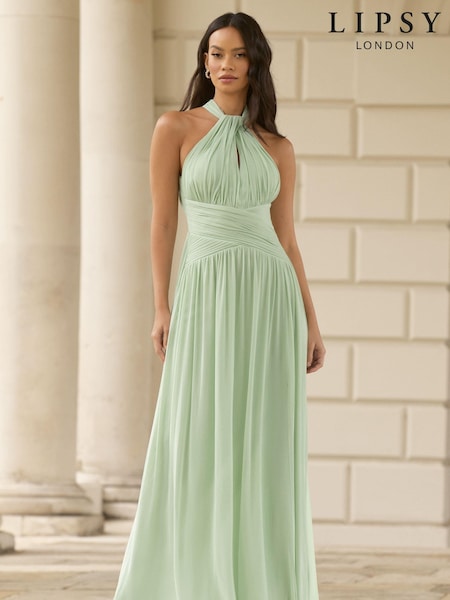 Lipsy Green Petite Halterneck Keyhole Bridesmaid Maxi Dress (B67460) | €55