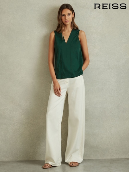 Reiss Green Mira V-Neck Shell Top (B67556) | AED490