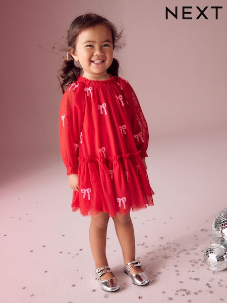 Red Bow Sequin Mesh Party Dress (3mths-8yrs) (B67562) | 79 QAR - 100 QAR
