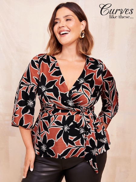 Curves Like These Black Kimono Wrap Blouse (B67597) | 94 QAR