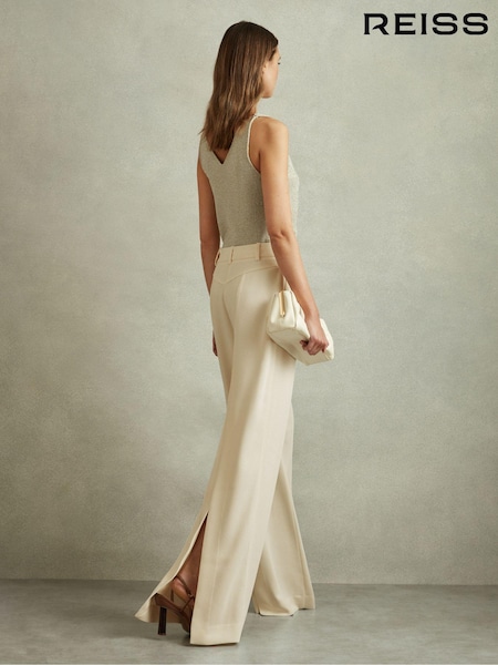 Reiss Cream Solene Wide Leg Split Hem Trousers (B67619) | €245