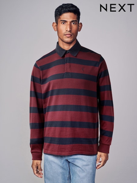 Burgundy Red/Navy Stripe Long Sleeve Rugby Shirt (B67647) | €11