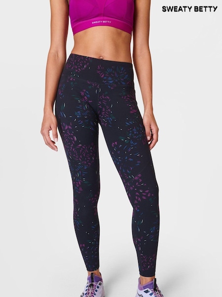 Sweaty Betty Black Floral Stroke Print Full Length Power Workout Leggings (B67651) | €56