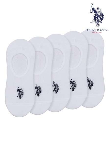 U.S. Polo Assn. White Invisible Mens Trainer Socks 5 Pack (B67693) | ₪101