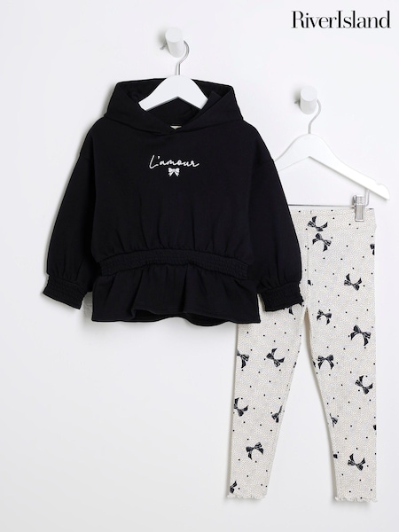 River Island Black Girls Cinch 100% Cotton Hoodie and Leggings Set (B67746) | €31