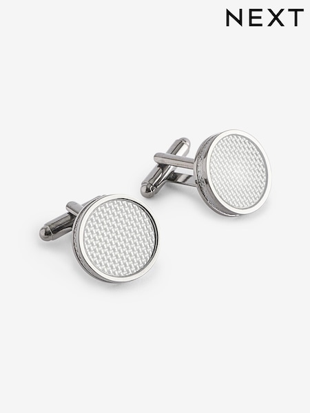 Silver Round Carbon Cufflinks (B67784) | €13