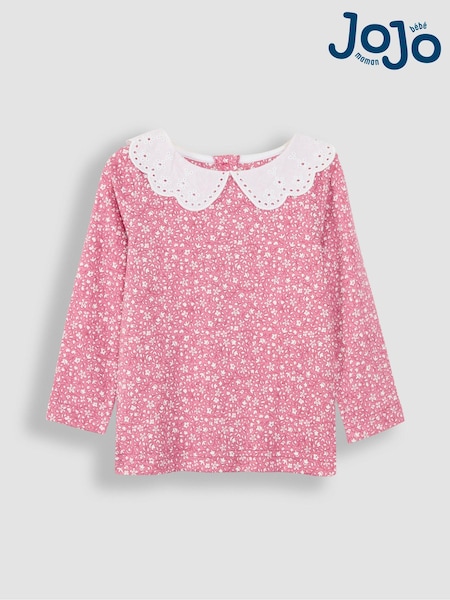 JoJo Maman Bébé Pink Floral Broderie Collar Top (B67787) | €25