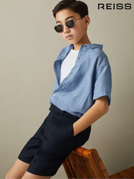 Reiss Sky Blue Holiday Short-Sleeve Shirt (B67794) | 250 QAR