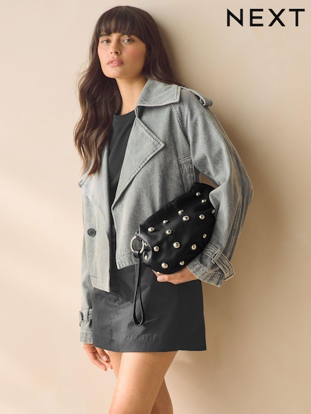 Black Leather Studded Clutch Bag (B67818) | €41.50