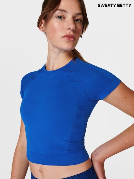 Sweaty Betty Lightning Blue Athlete Crop Seamless Workout T-Shirt (B67819) | €23