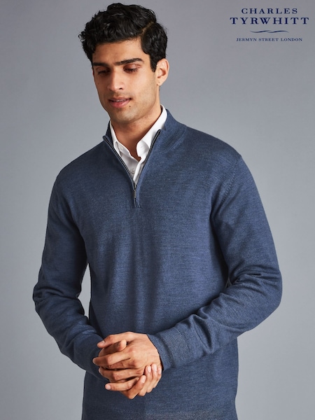 Charles Tyrwhitt Sky Blue Pure Merino Quarter Zip Jumper (B67822) | €114