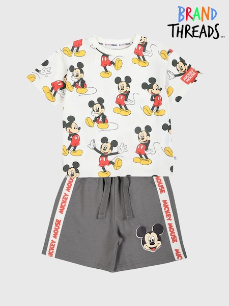 Brand Threads Natural 100% Cotton Disney Mickey Mouse Boys T-Shirt and Shorts Set (B67891) | €12.50