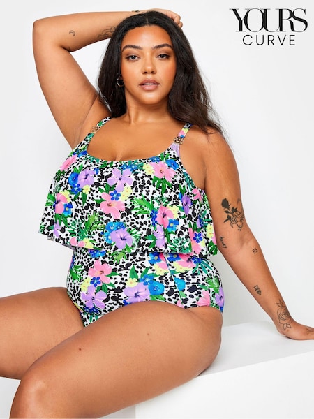 Yours Curve Black White Floral Dalmatian Print Bikini Top (B67934) | €13