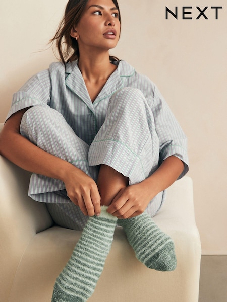 Green/Ecru Stripe Velvet Cosy Socks 2 Pack (B67958) | €13