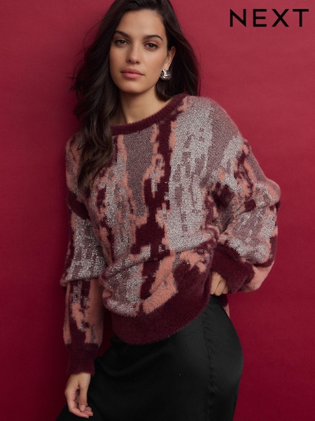 Red Berry Sparkle Abstract Print Knitted Jumper (B68017) | AED144