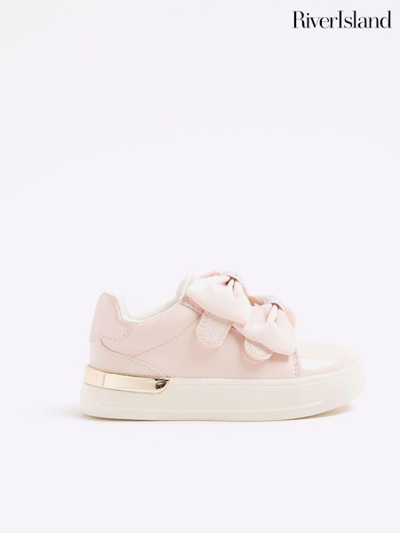 River Island Pink Girls Velcro Bow Trainers (B68256) | €14