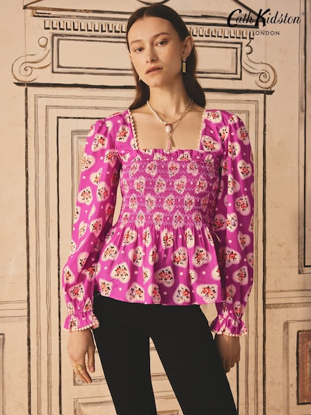 Cath Kidston Lace Hearts Shirred 100% Cotton Blouse (B68283) | ₪226