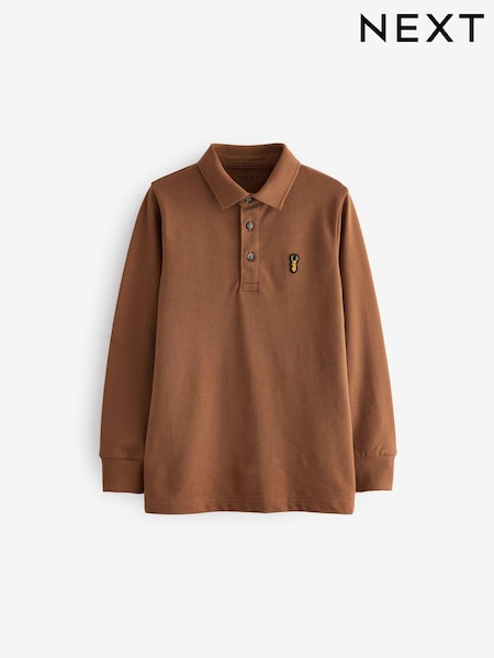Tan Brown Long Sleeve Polo Shirt (3-16yrs) (B68379) | €11 - €18
