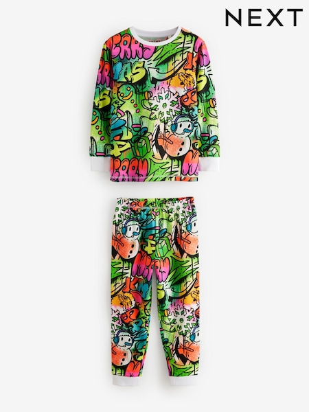 Multi Graffiti Single Long Sleeve 100% Cotton Pyjamas (3-16yrs) (3-16yrs) (B68409) | AED46 - AED63