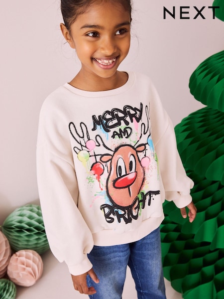 Ecrue Reindeer Graffiti Christmas Sweatshirt (3-16yrs) (B68506) | AED46 - AED63
