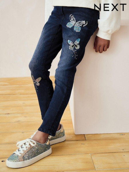 Blau Denim - Butterfly Sequin Skinny Jeans (3-16yrs) (B68551) | 16 € - 21 €