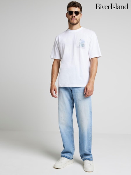 River Island Blue Loose Fit Washed 100% Cotton Jeans (B68566) | 123 QAR