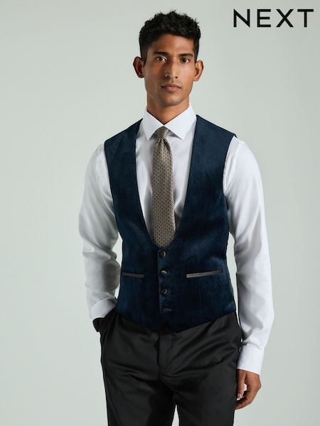 Navy Blue Velvet Waistcoat (B68627) | €45