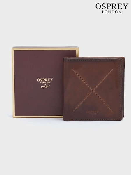 OSPREY LONDON The X Stitch Leather RFID ID Cardholder Brown Wallet (B68751) | 243 QAR