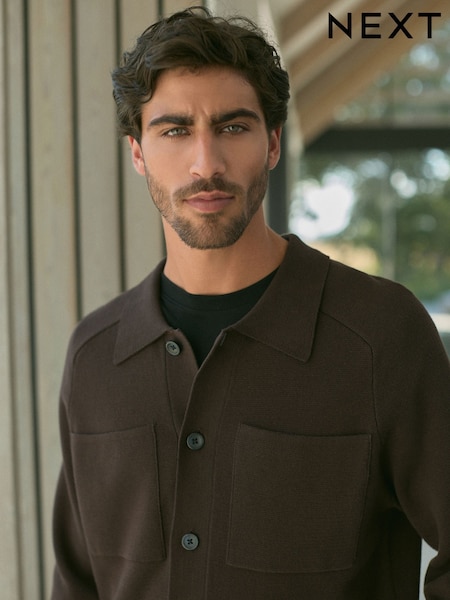 rjava - Relaxed Fit 100% Cotton Knit Twin Pocket Shacket (B68788) | € 45