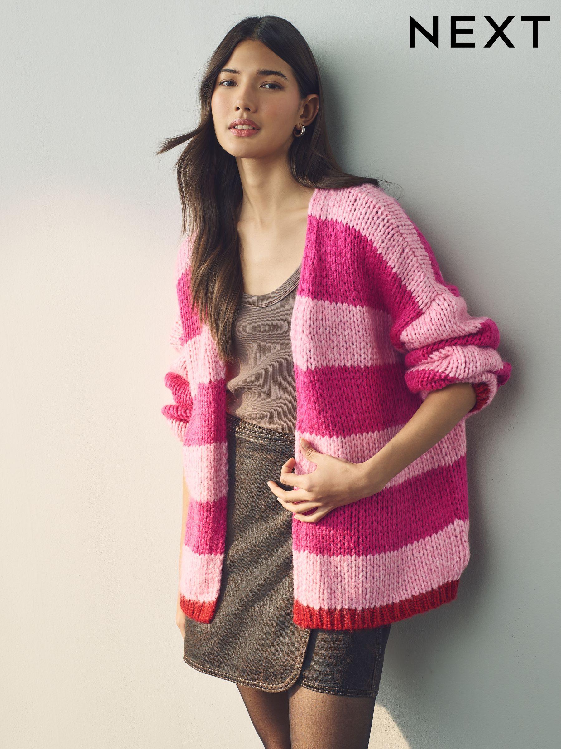 Pink and white striped cardigan clearance