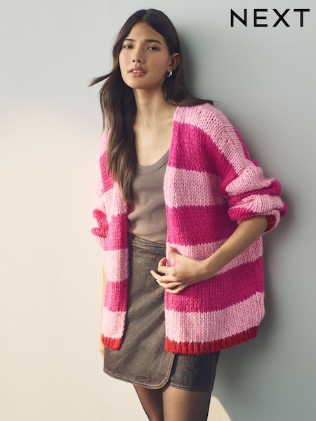 Roza črtasta - Soft Touch Fuzzy Knitted Cardigan (B68801) | € 32