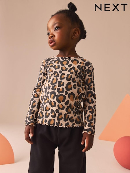 Animal Leopard Print T-Shirt Cotton Rich Long Sleeve Rib T-Shirt (3mths-7yrs) (B68845) | €6 - €8