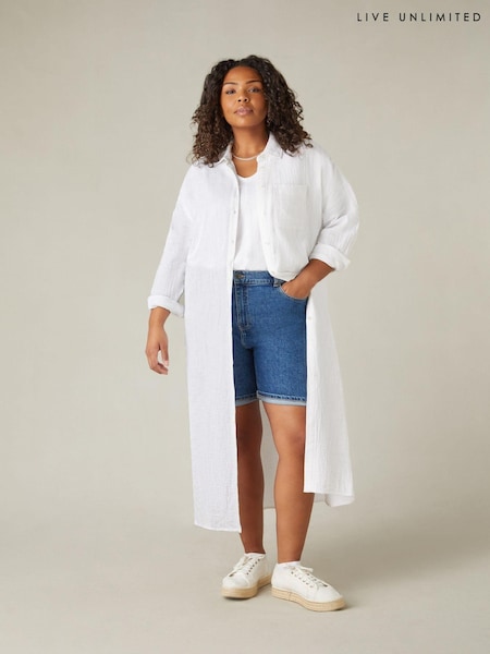 Live Unlimited White Curve 100% Cotton Textured Maxi Shirt (B68850) | €43.50