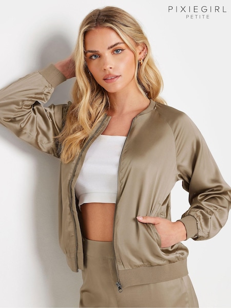 PixieGirl Petite Brown Satin Bomber Jacket (B68889) | $56