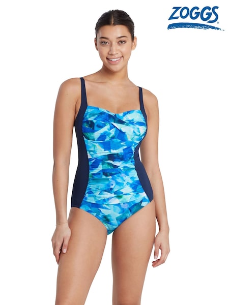Zoggs Blue Ruched Front Swimsuit With Foam Cup Support And Adjustable Straps (B68894) | €50