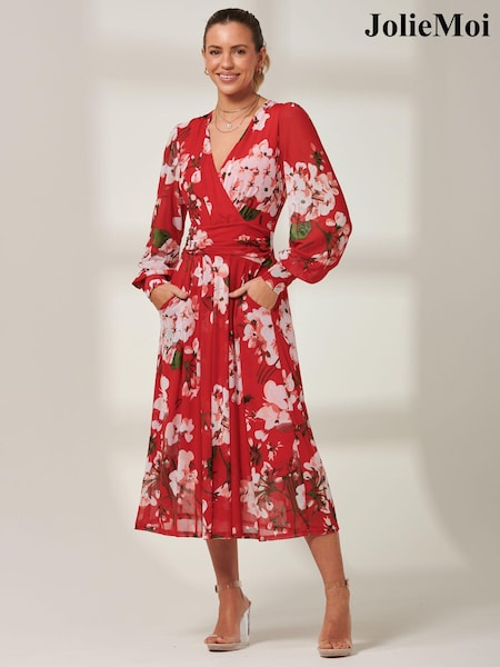 Rot - Jolie Moi Rayla Wrap Front Mesh Midi Dress (B68897) | 42 €